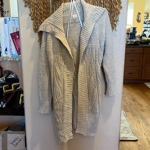 Long cream color open front cardigan